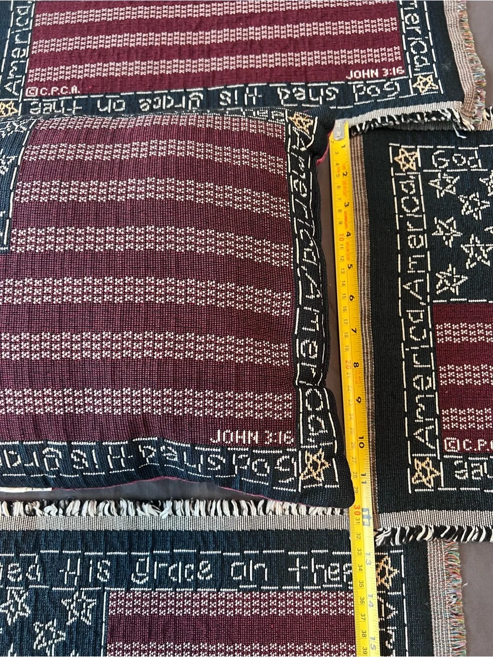 Americana Tapestry 4 Placemats + Pillow John 3:16 Christian Patriotic Decor
